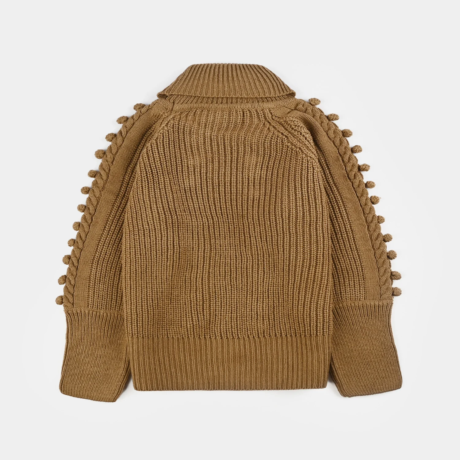Girls Acrylic Sweater-Pom Pom -Light Brown - Image 4