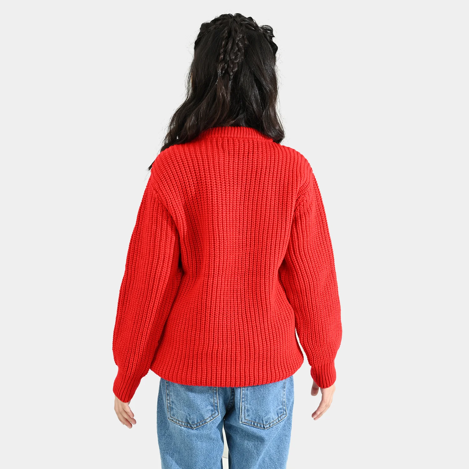 Girls Acrylic Sweater-Sequence Heart-Red - Image 5