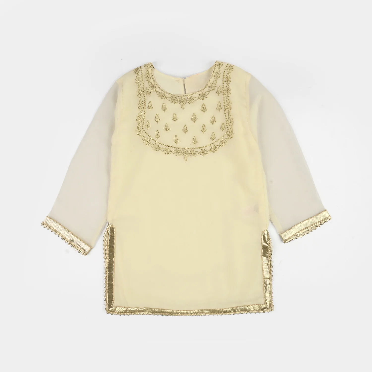Girls Chiffon 3Pcs Set (Chamak) - Cream - Image 6
