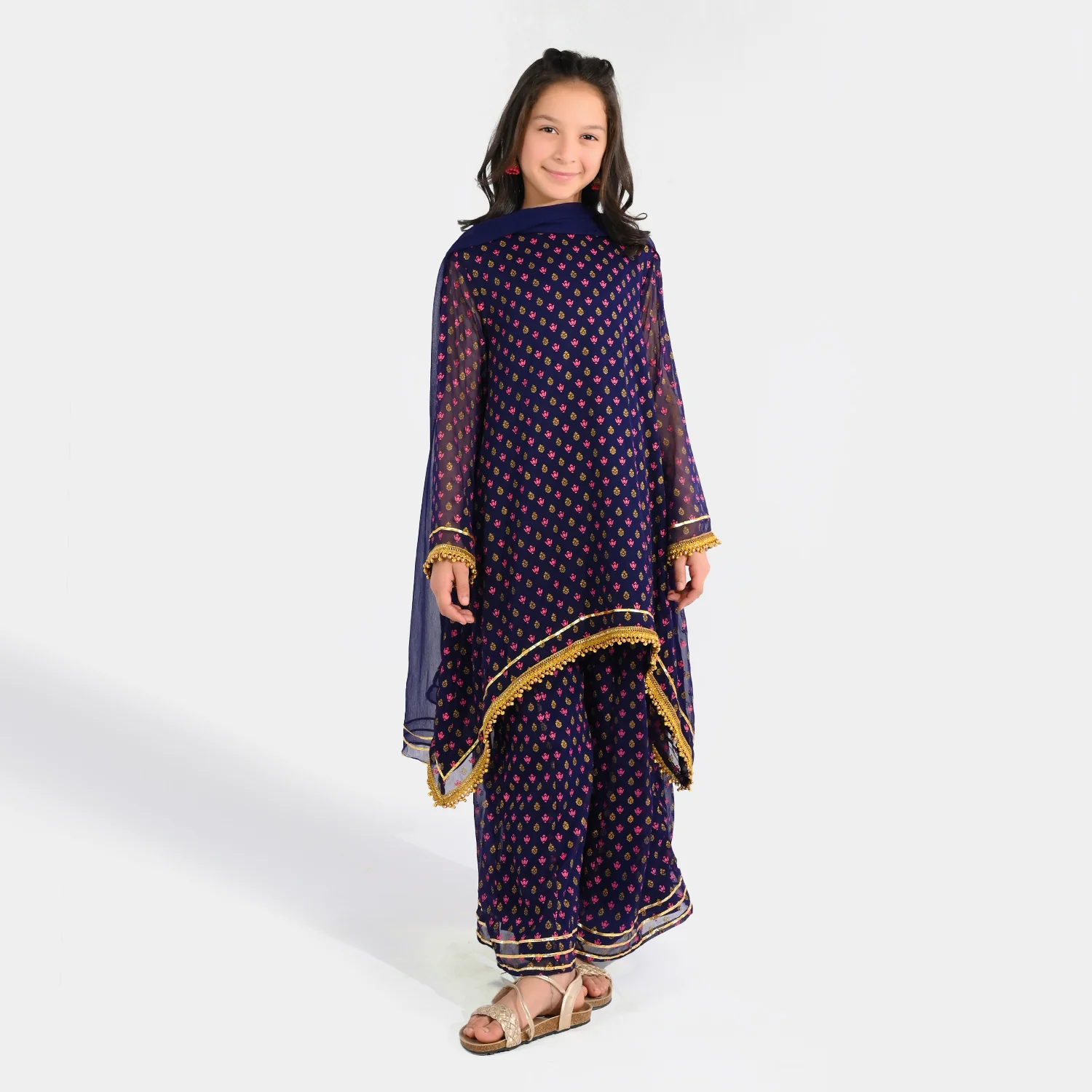 Girls Chiffon Suit (3 Piece) - Purple
