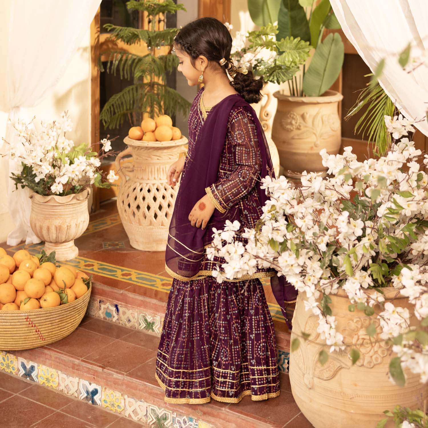 Girls Chiffon 3Pcs Sona Rani - Purple - Image 3