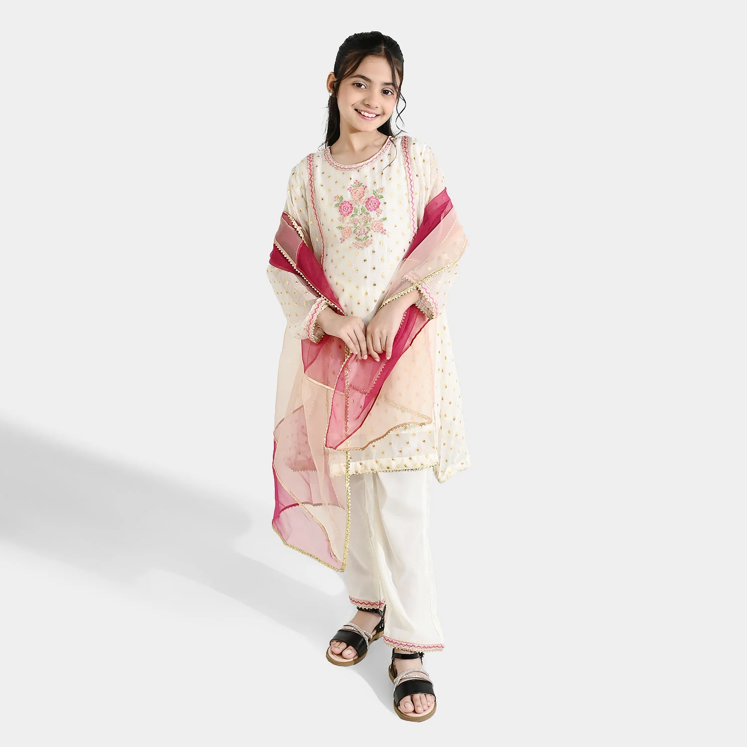 Girls Chiffon 3Pcs Zeenat - Cream