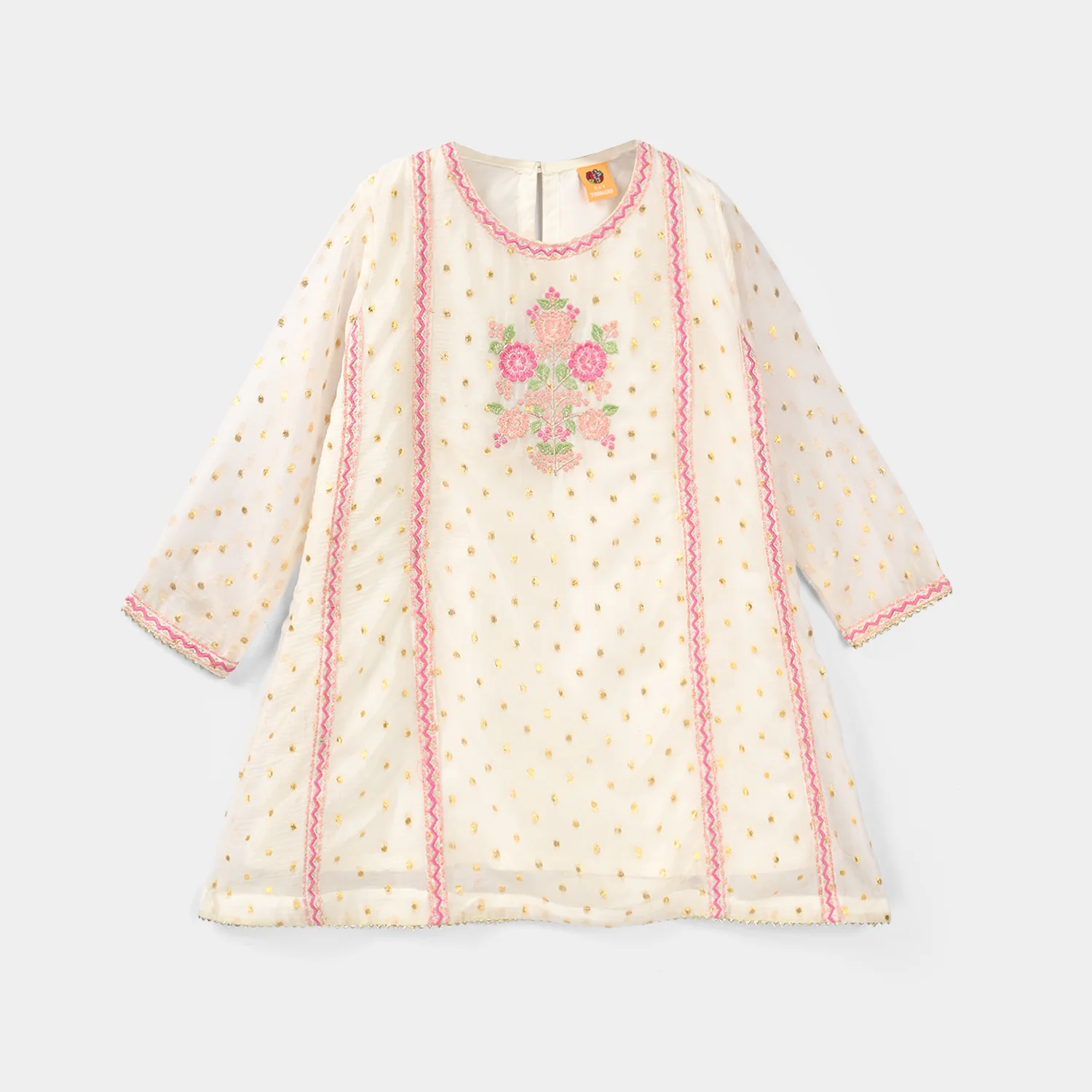 Girls Chiffon 3Pcs Zeenat - Cream - Image 8