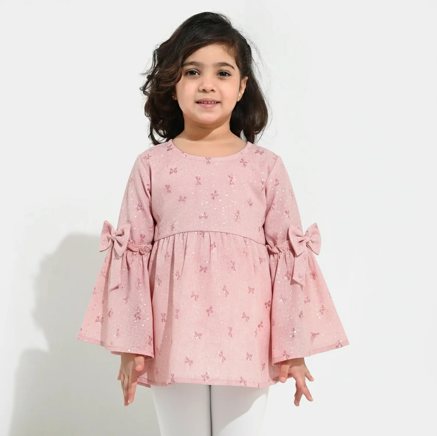 Girls Chiffon Casual Top Pink Bow