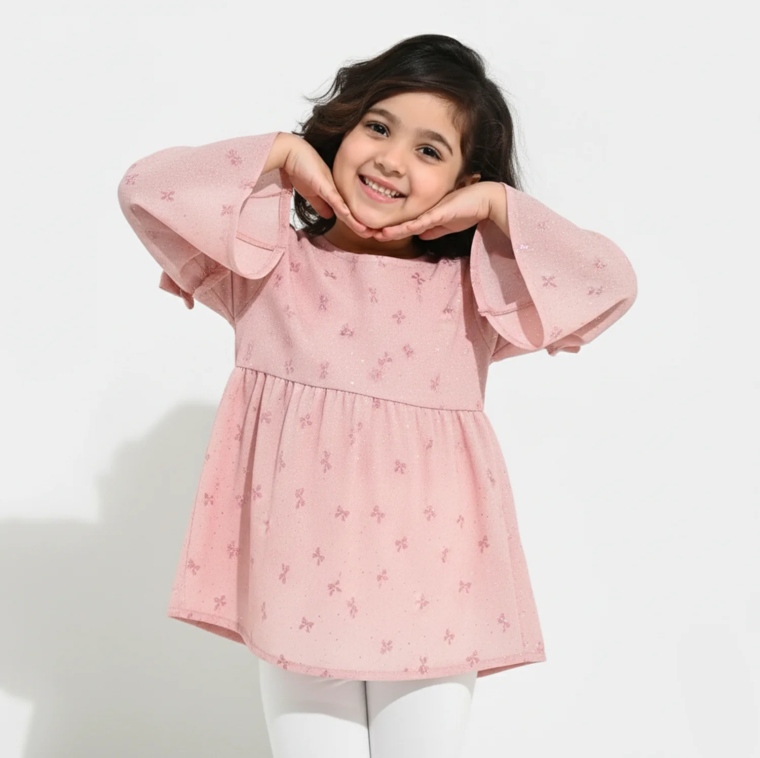 Girls Chiffon Casual Top Pink Bow - Image 2