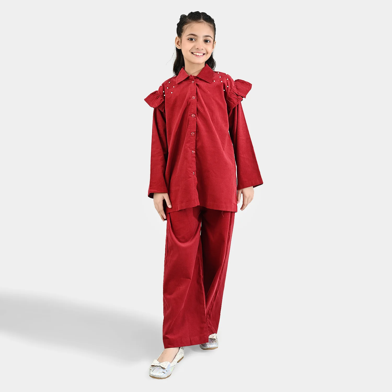 Girls Corduroy Co-Ord Set Rose-MAROON
