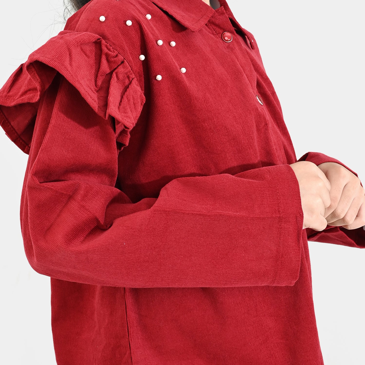 Girls Corduroy Co-Ord Set Rose-MAROON - Image 2