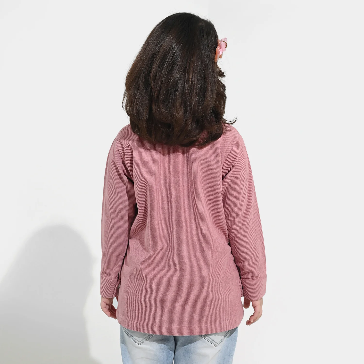 Girls Corduroy Emb Top Pearls - Pink - Image 4