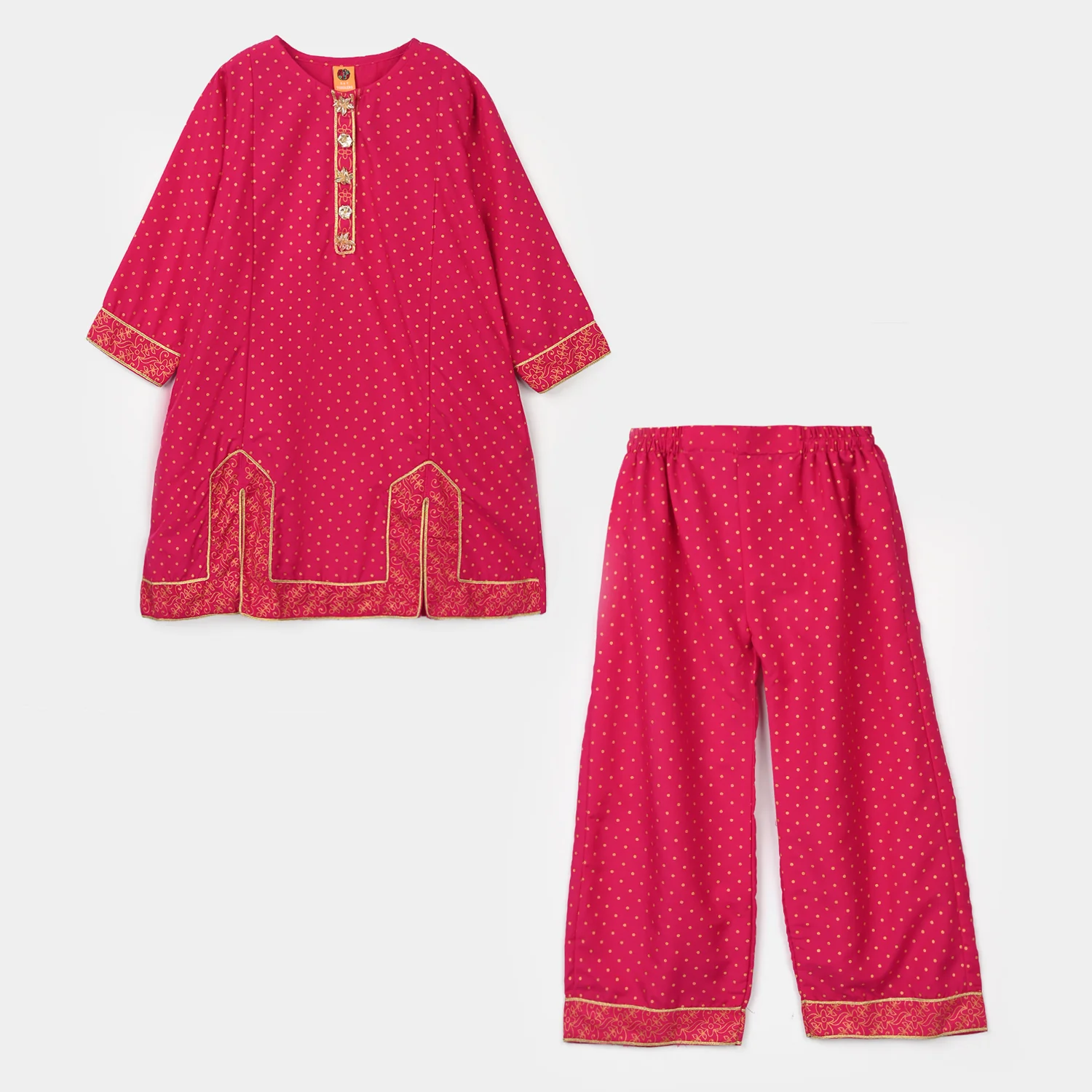 Girls Cotton 2-Pcs Suit (Arzoo) - Bright Pink - Image 3