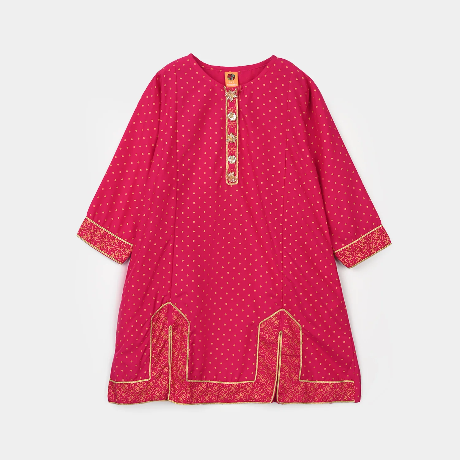Girls Cotton 2-Pcs Suit (Arzoo) - Bright Pink - Image 4