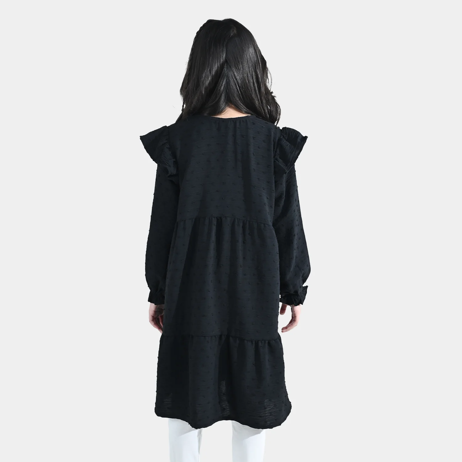 Girls Cotton Casual Frock Brochia - Black - Image 6