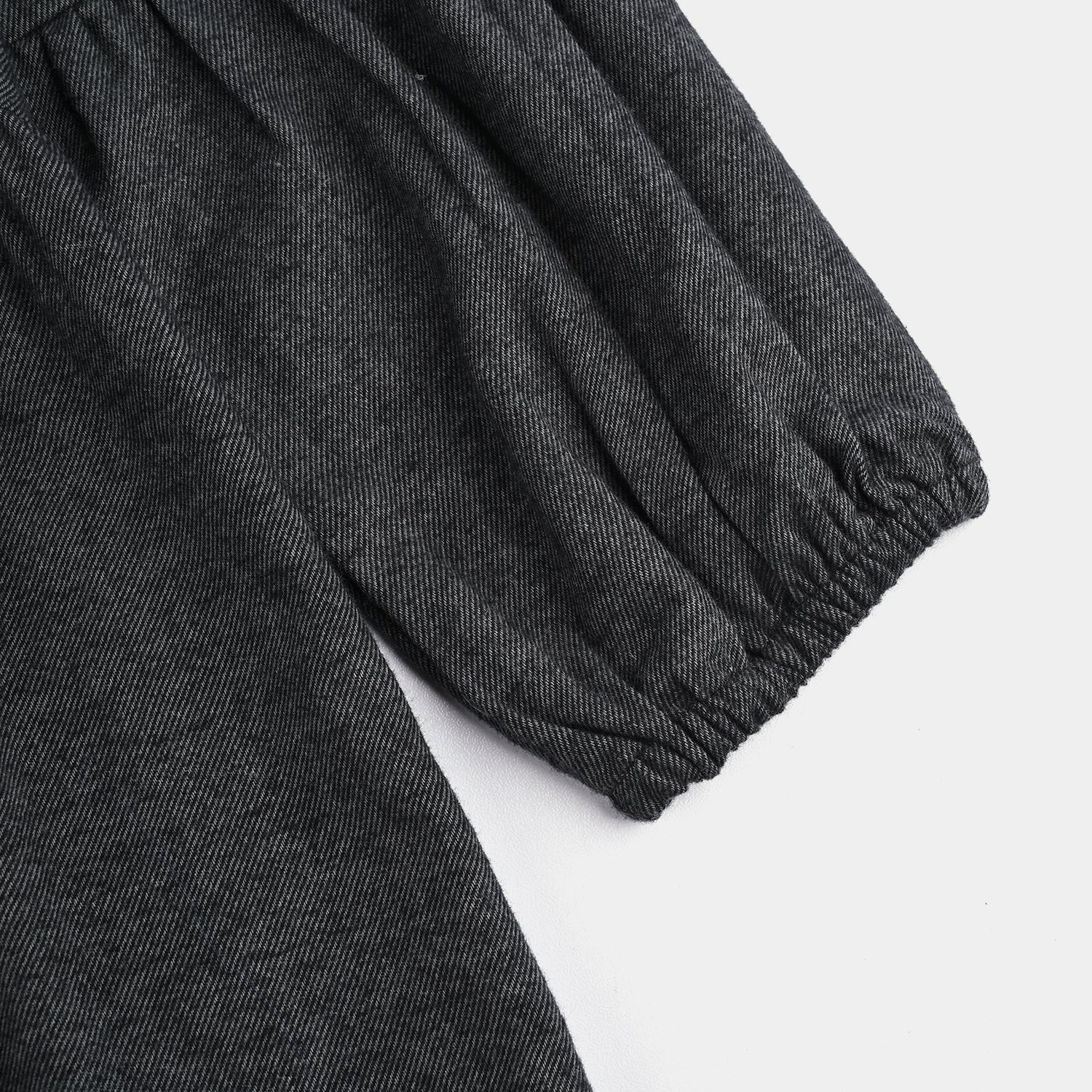 Girls Cotton Casual Frock - Charcoal/Grey - Image 3