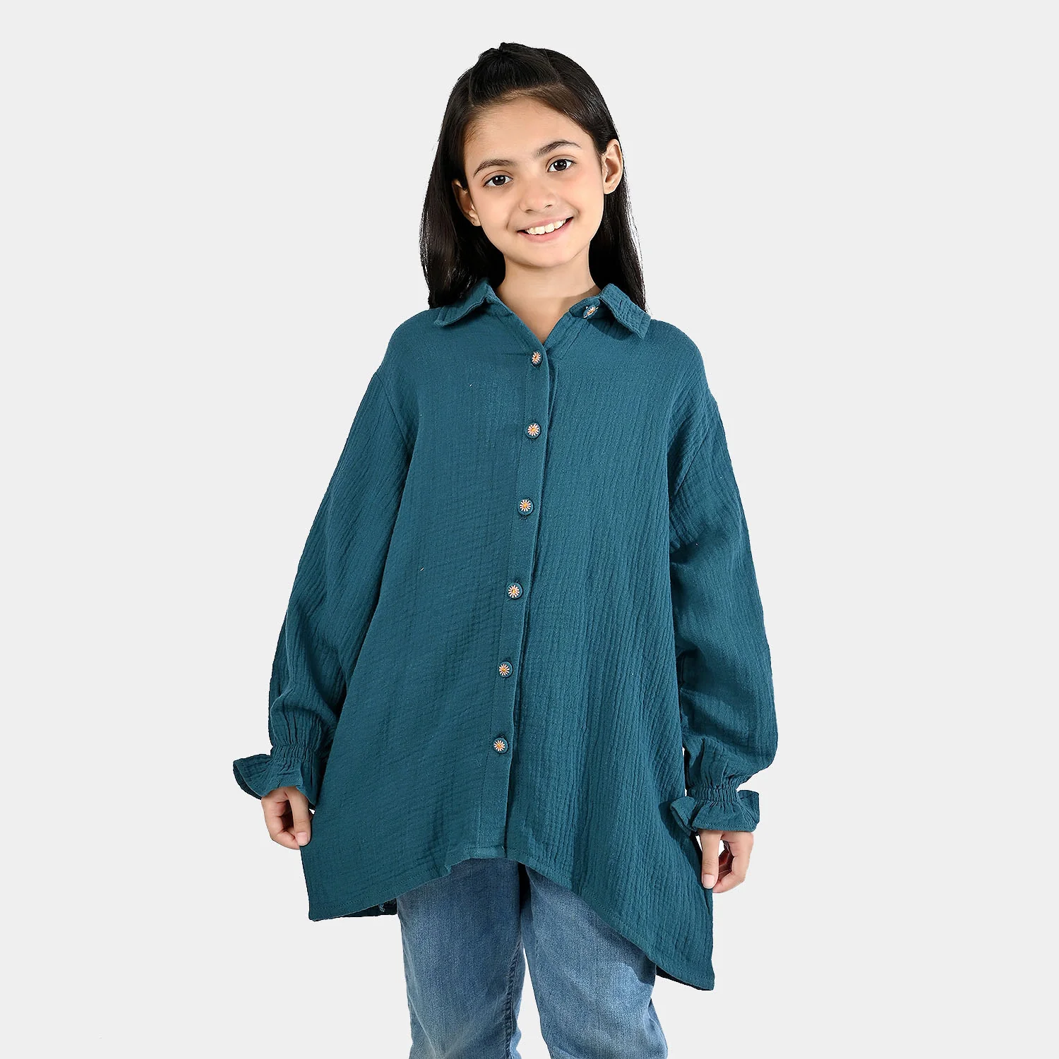 Girls Cotton Casual Top - Teal Green - Image 3