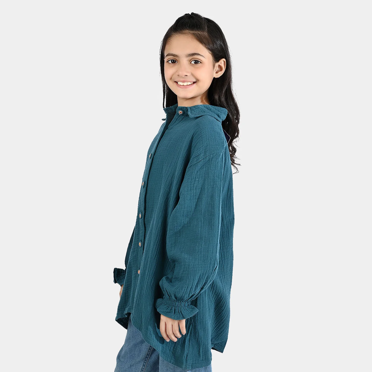 Girls Cotton Casual Top - Teal Green - Image 5