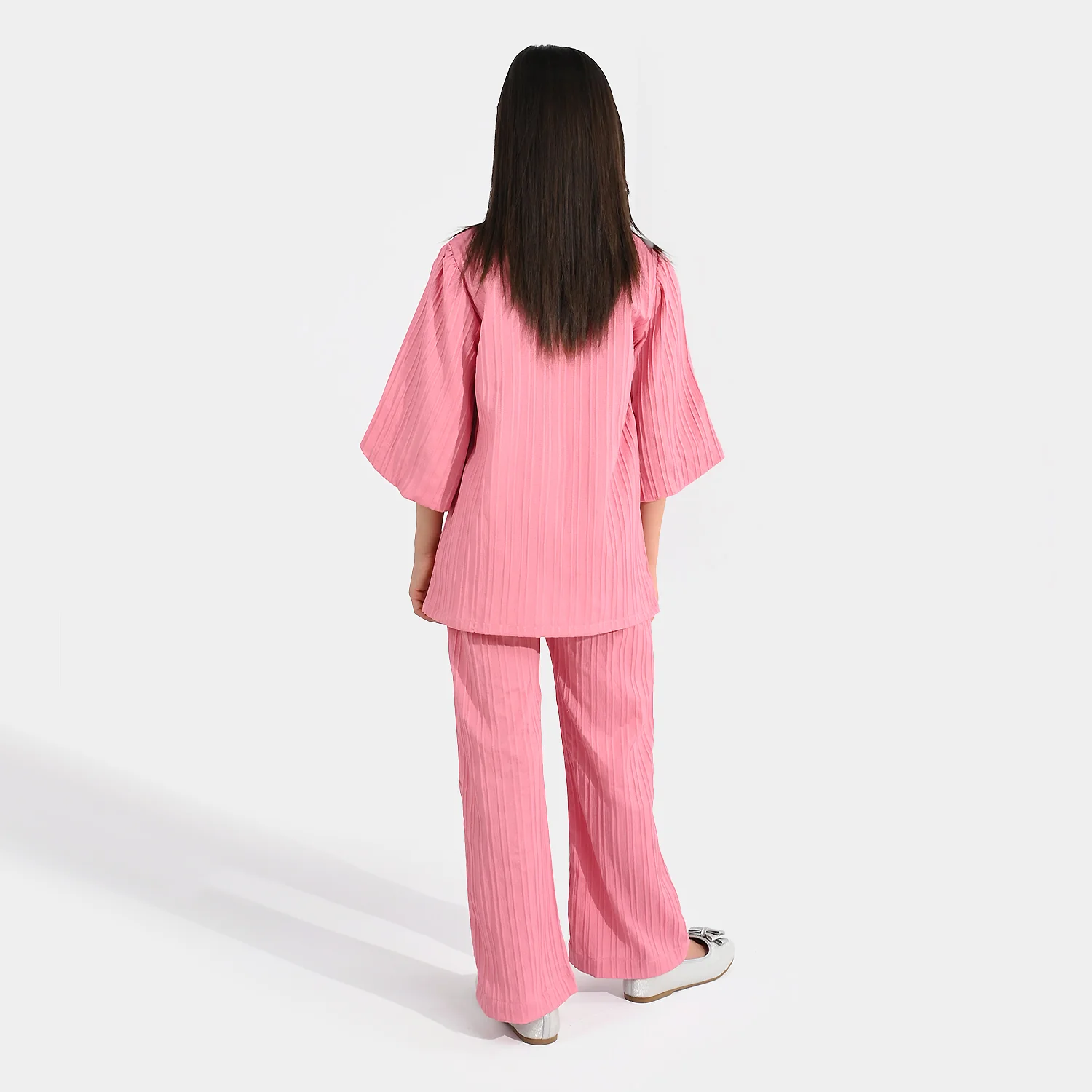 Girls Cotton Co-Ord Set (Solid) - Pink - Image 5