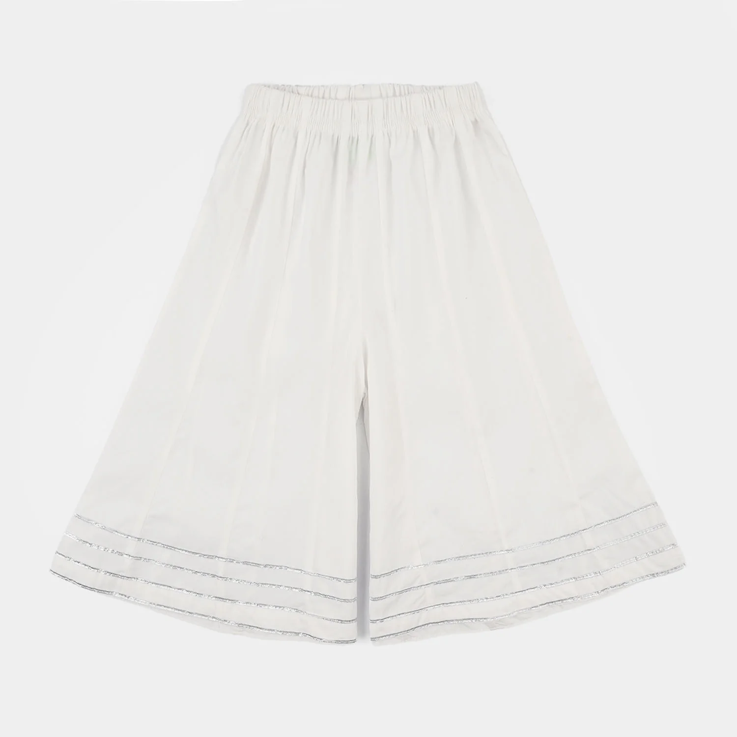 Girls Cotton Dhaka Pants with Gota Patti – White