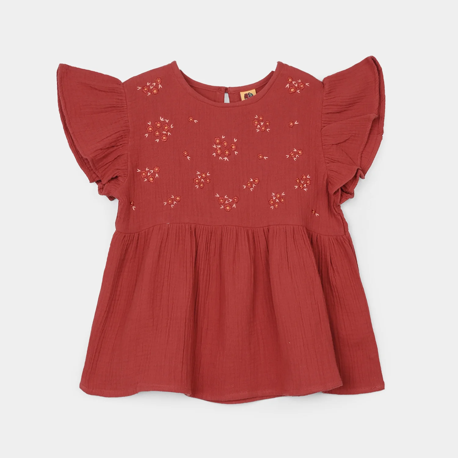 Girls Cotton Embroidered Co-Ord Set - Rust - Image 2
