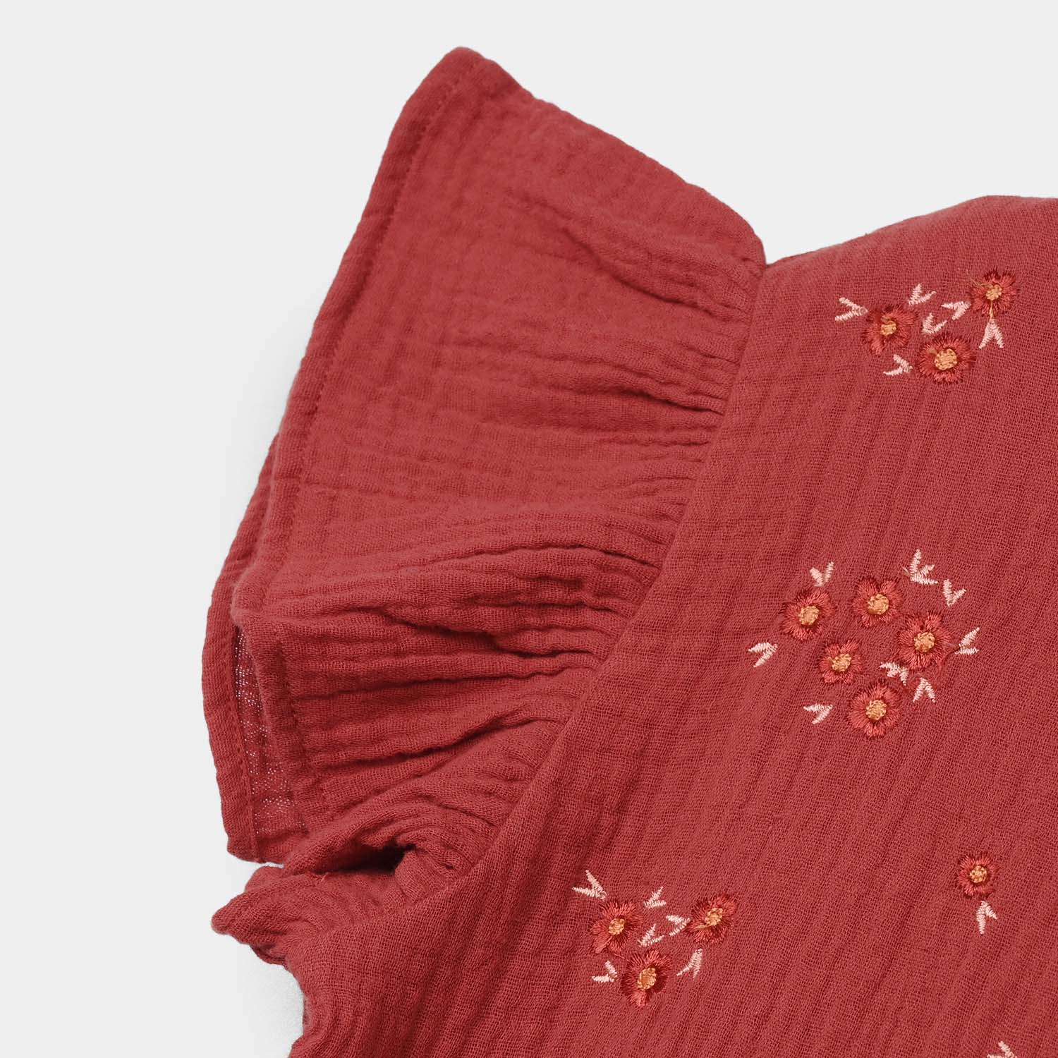 Girls Cotton Embroidered Co-Ord Set - Rust - Image 4