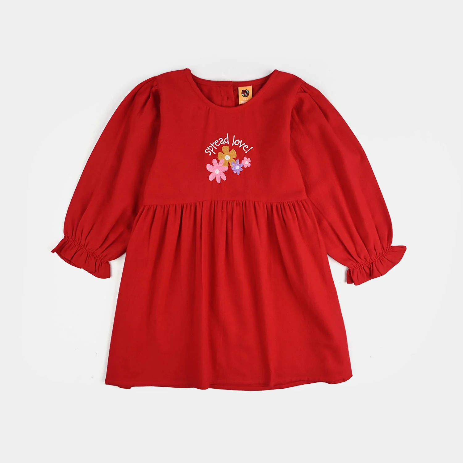 Girls Cotton EMB Frock - Red