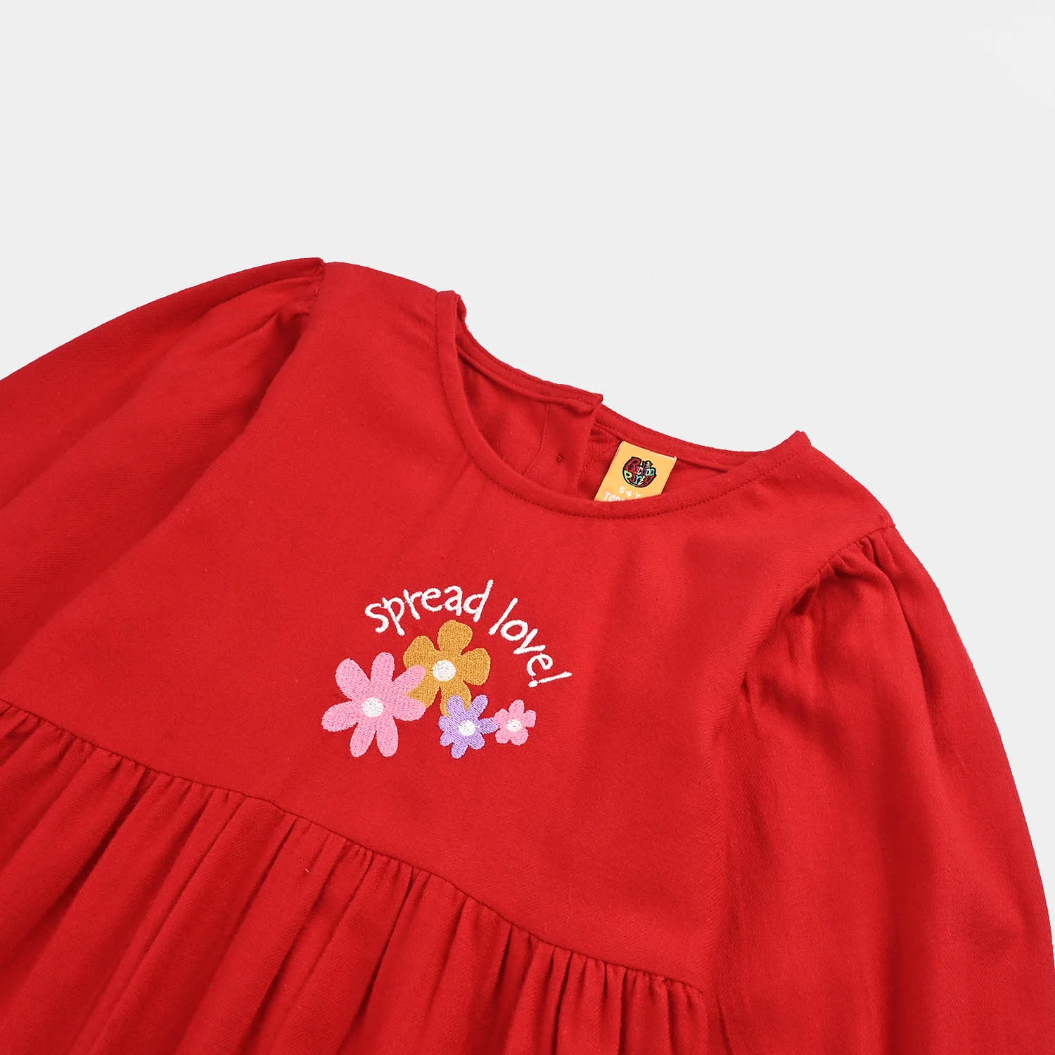 Girls Cotton EMB Frock - Red - Image 2