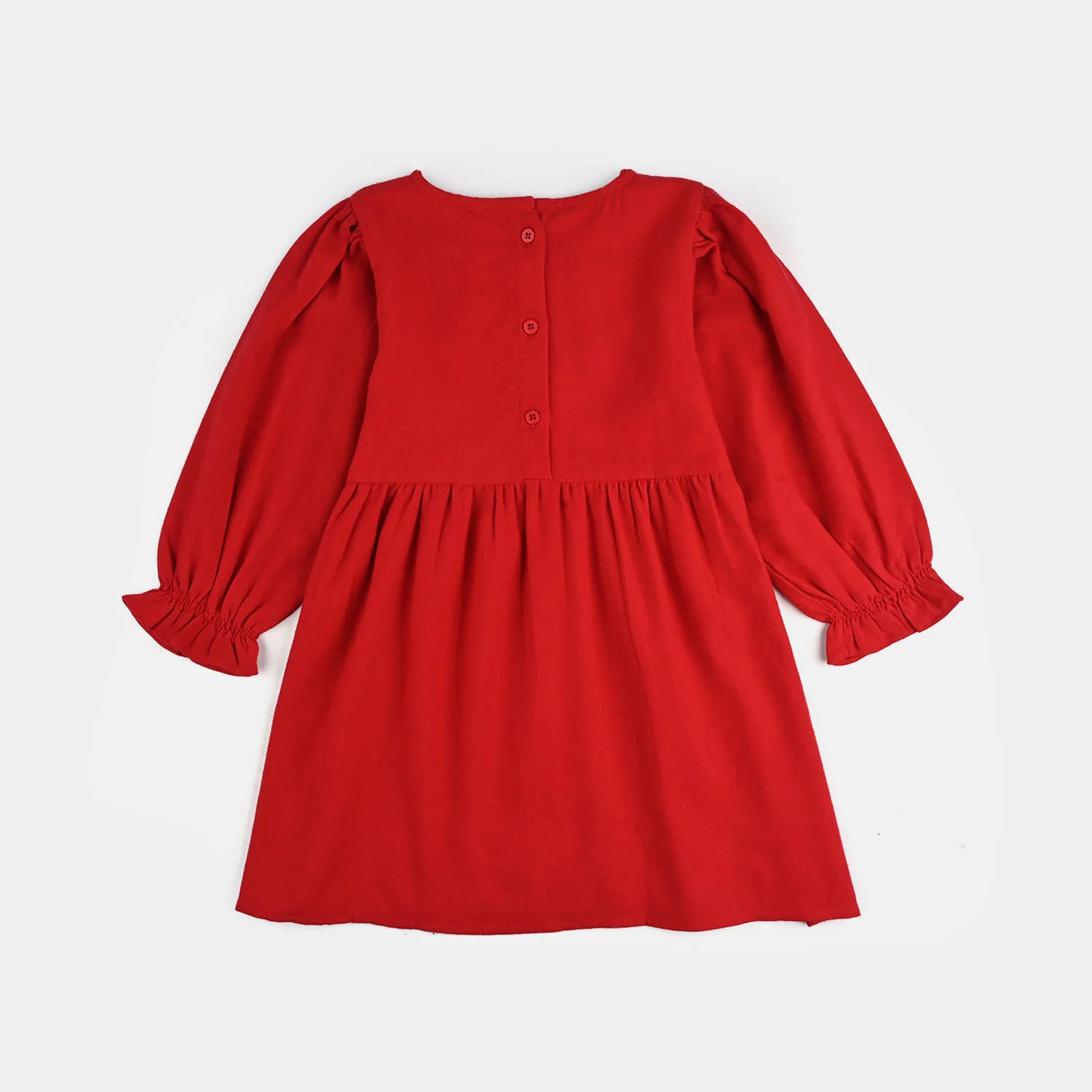 Girls Cotton EMB Frock - Red - Image 4