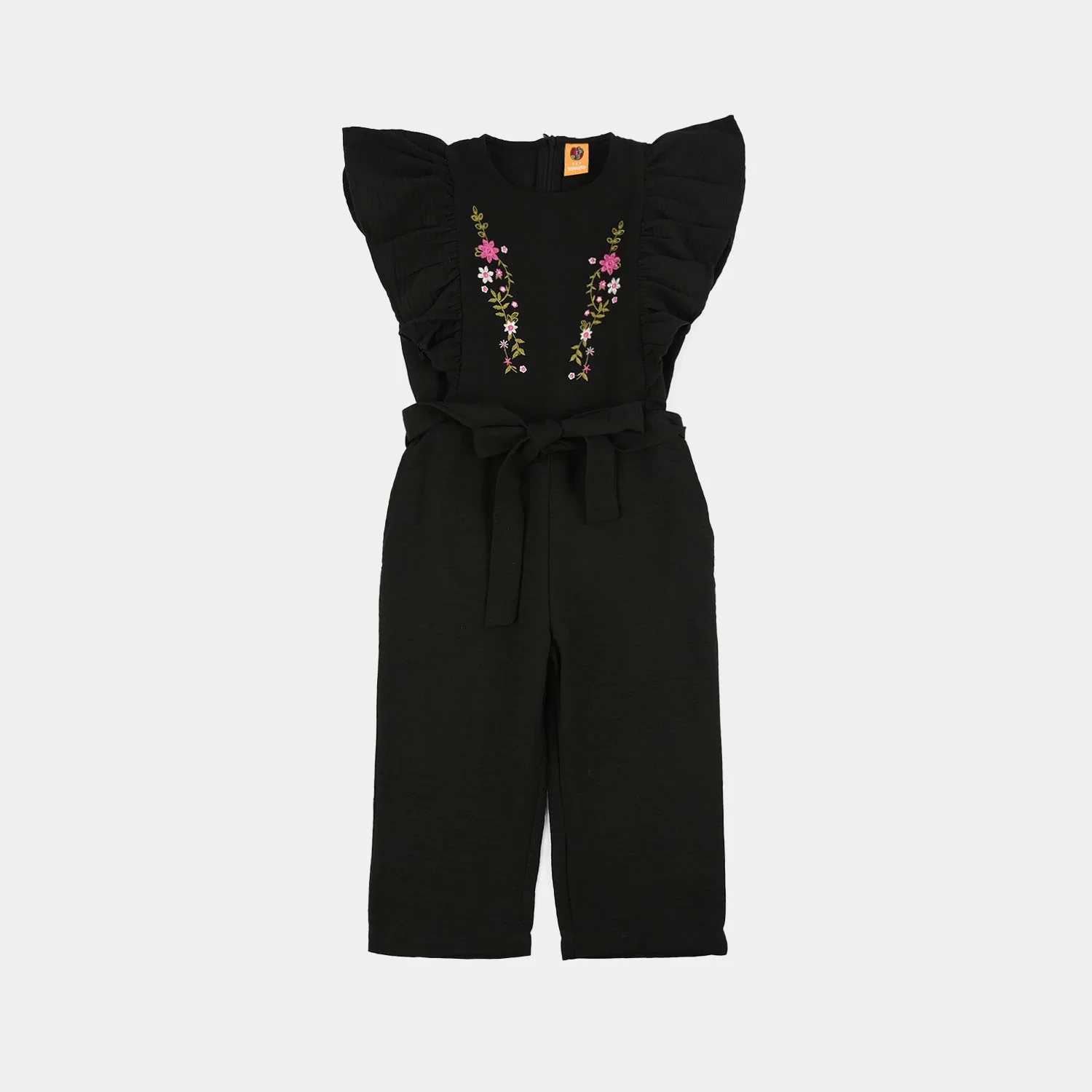 Girls Cotton Emb Jumpsuit Kinght Rise-BLACK