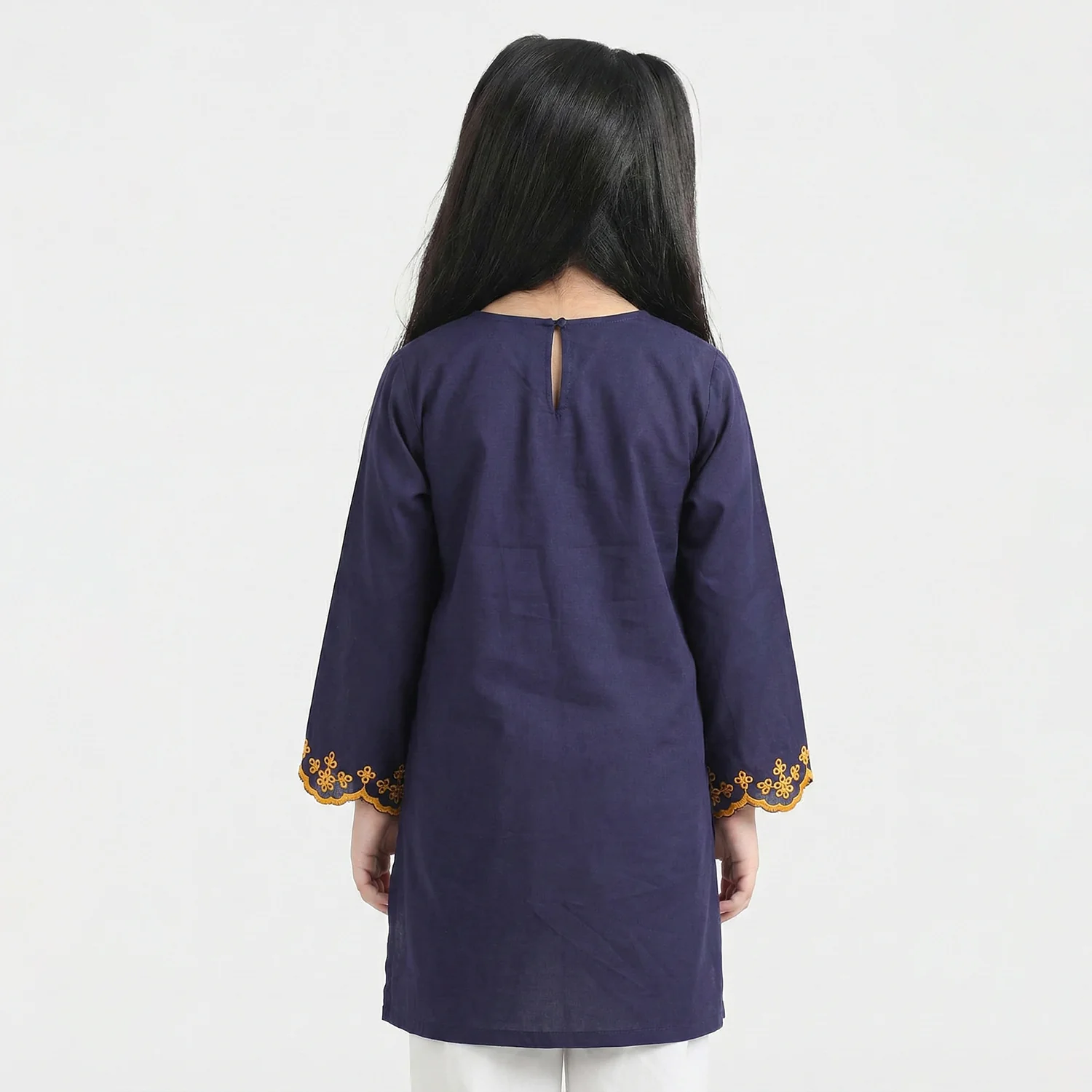 Girls Cotton Embroidered Kurti  - Navy Blue - Image 3