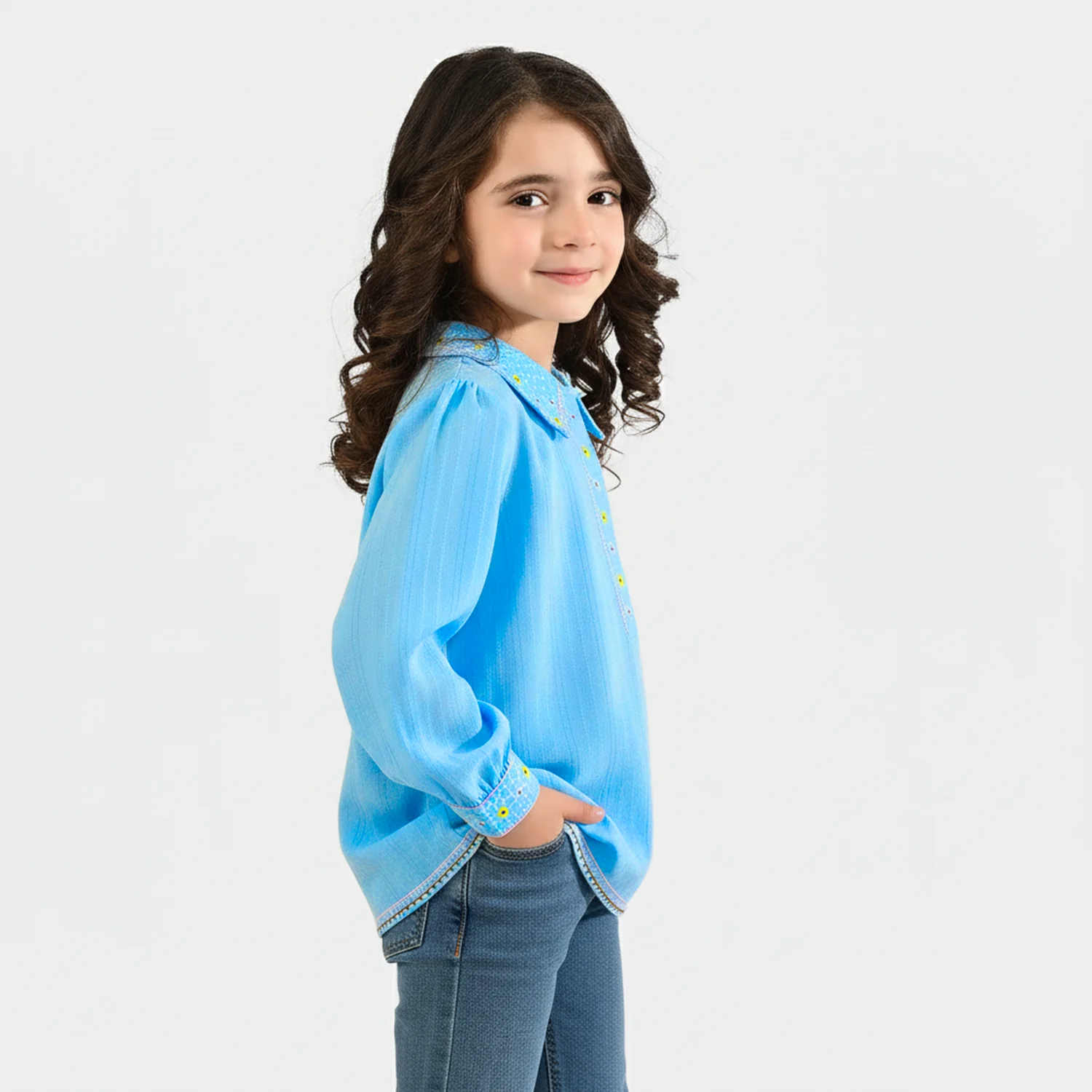 Girls Cotton Emb Top Fantasy-LT.Blue - Image 2