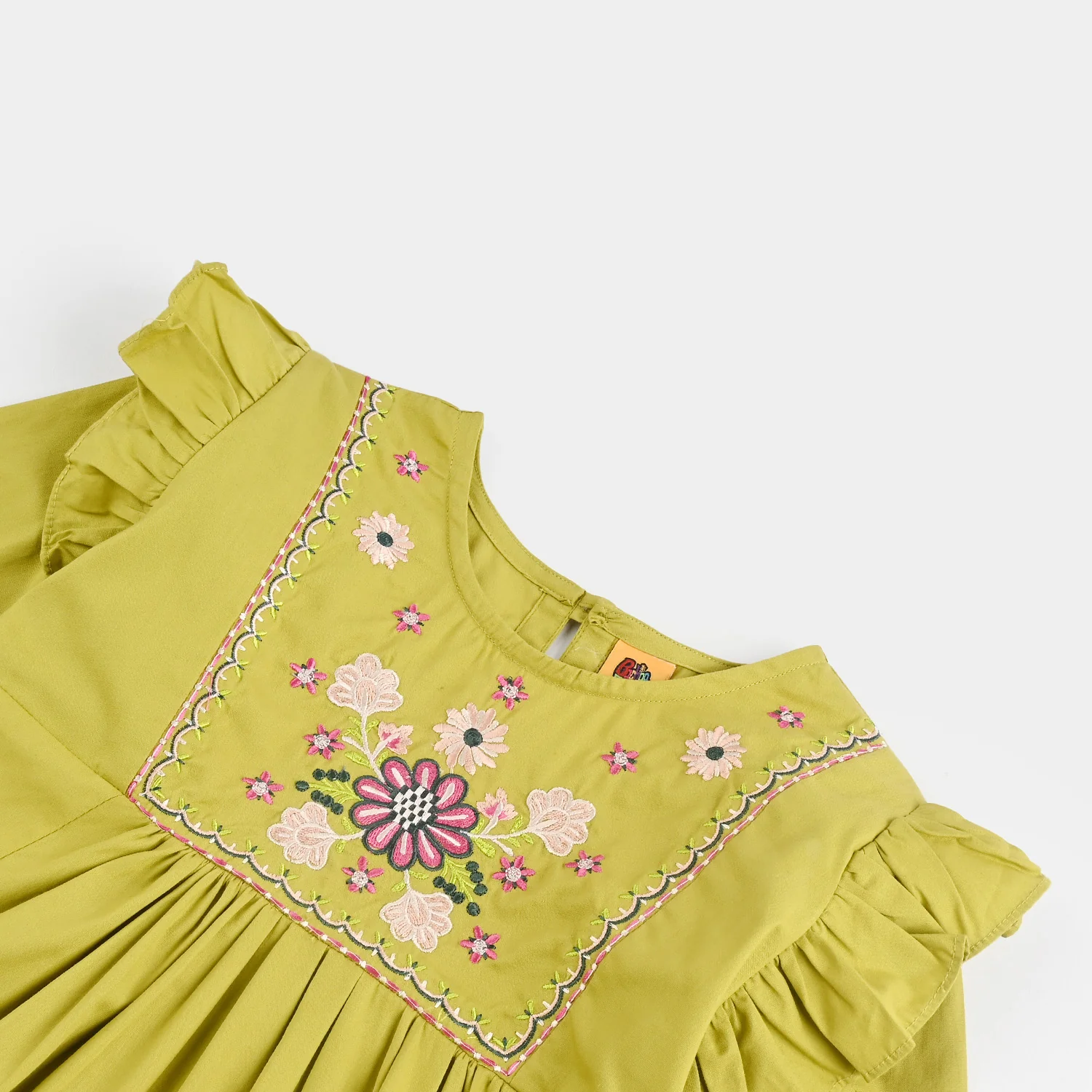 Girls Cotton Embroidered Top - GREEN - Image 2