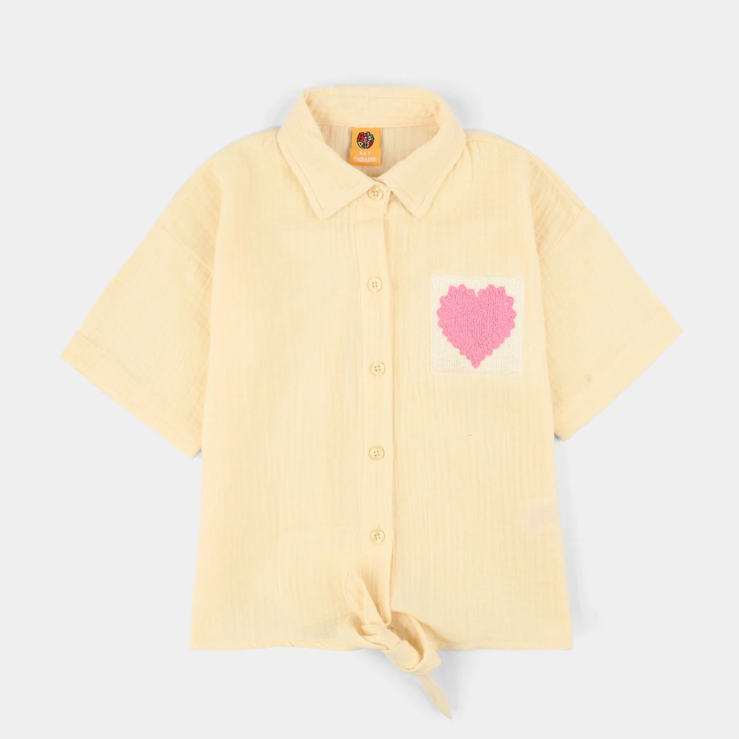 Girls Cotton Emb Top Heart-Yellow
