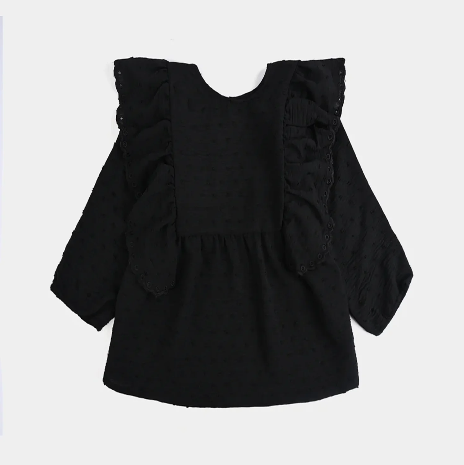 Girls Cotton Embroidered Top - BLACK - Image 4