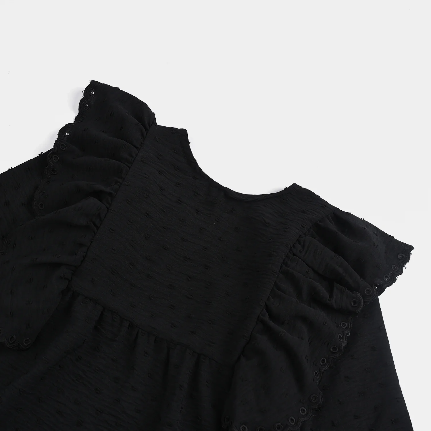 Girls Cotton Embroidered Top - BLACK - Image 5