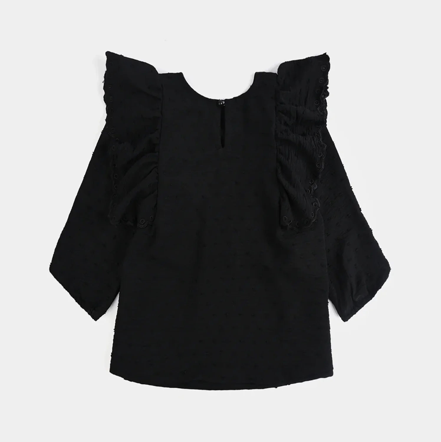Girls Cotton Embroidered Top - BLACK - Image 6