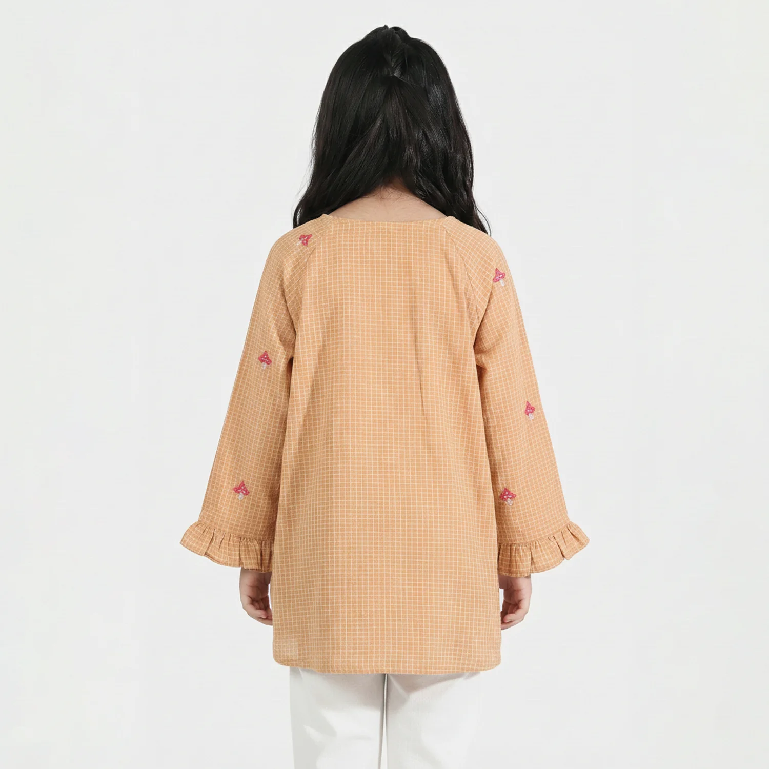 Girls Cotton Embroidered Top - Mustard - Image 3
