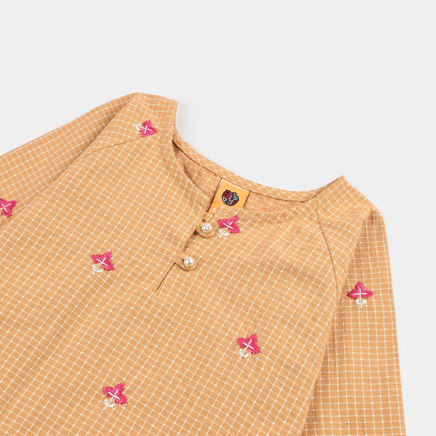 Girls Cotton Embroidered Top - Mustard - Image 5