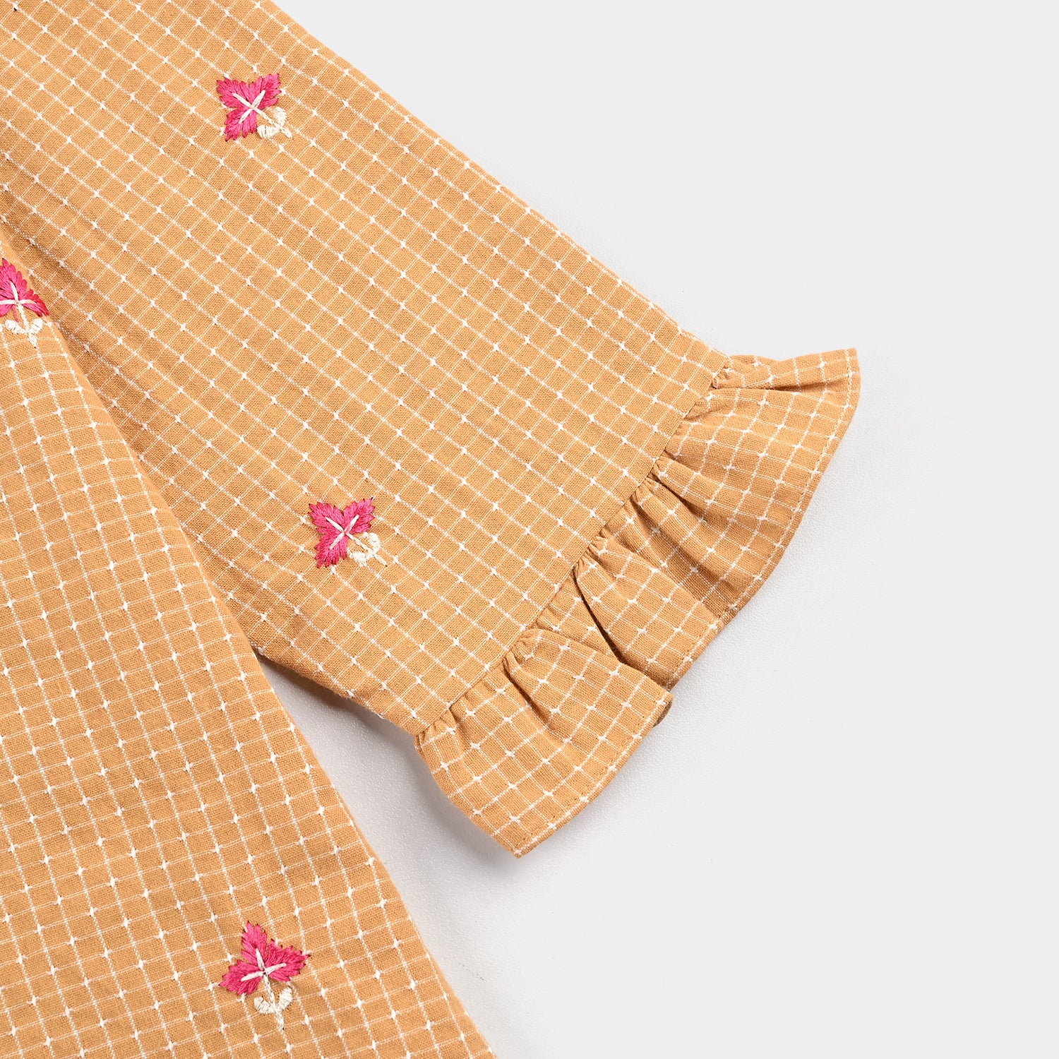 Girls Cotton Embroidered Top - Mustard - Image 6