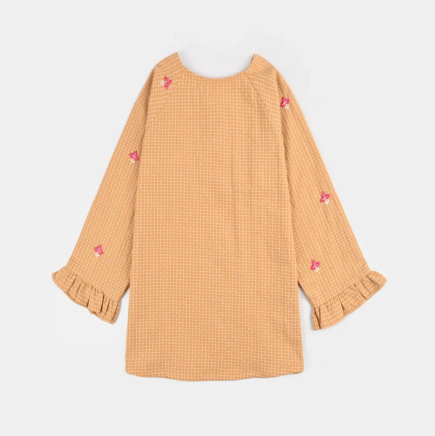Girls Cotton Embroidered Top - Mustard - Image 7