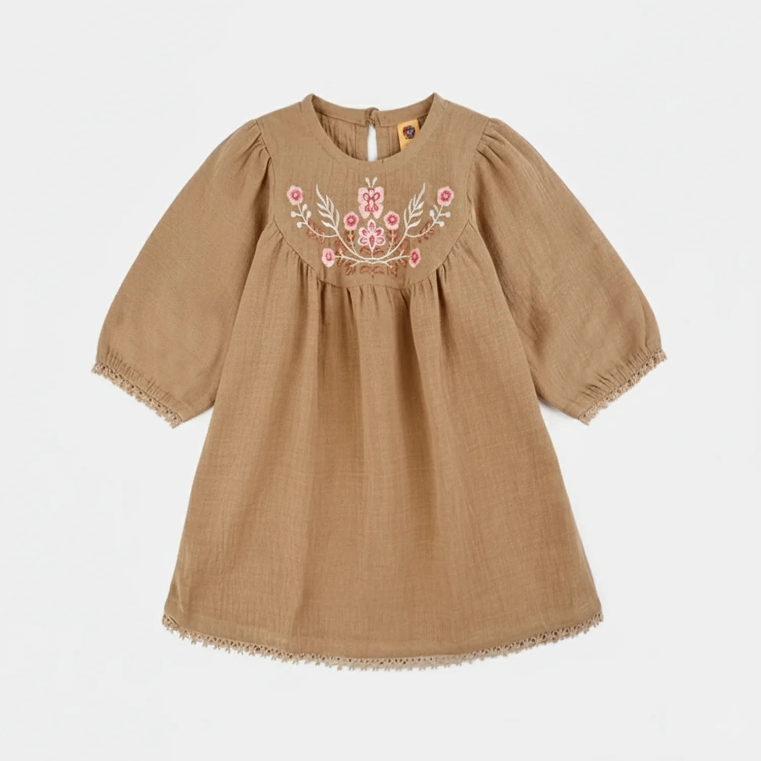 Girls Cotton Emb Top Pink Butter Fly-Sand - Image 4
