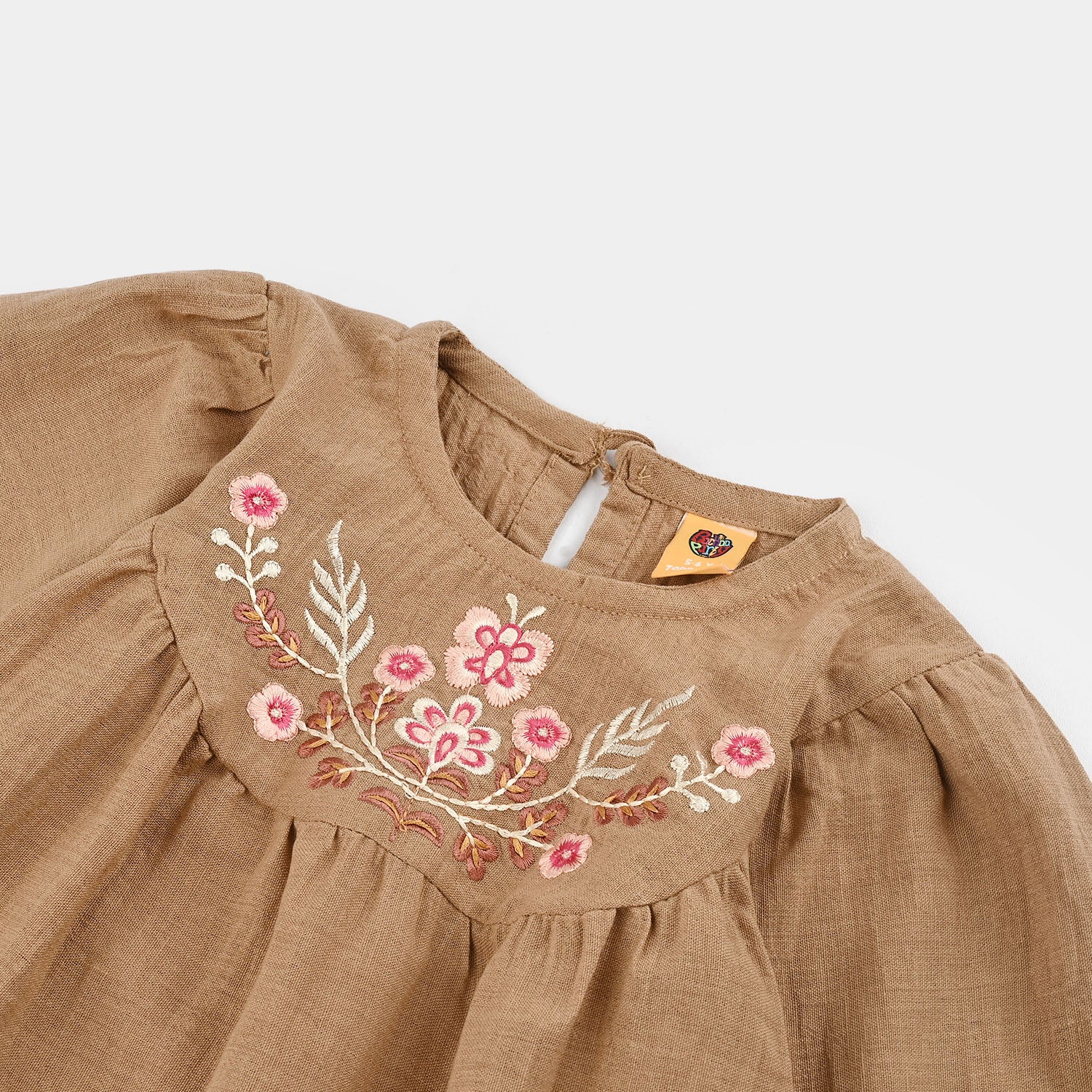 Girls Cotton Emb Top Pink Butter Fly-Sand - Image 5