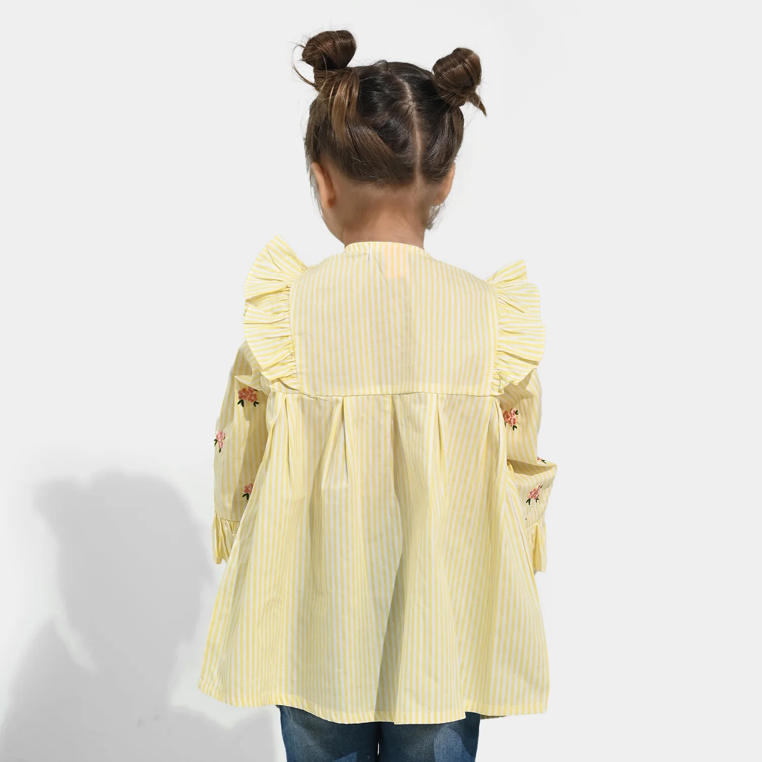 Girls Cotton Emb Top Pink Poppy-Yellow - Image 4