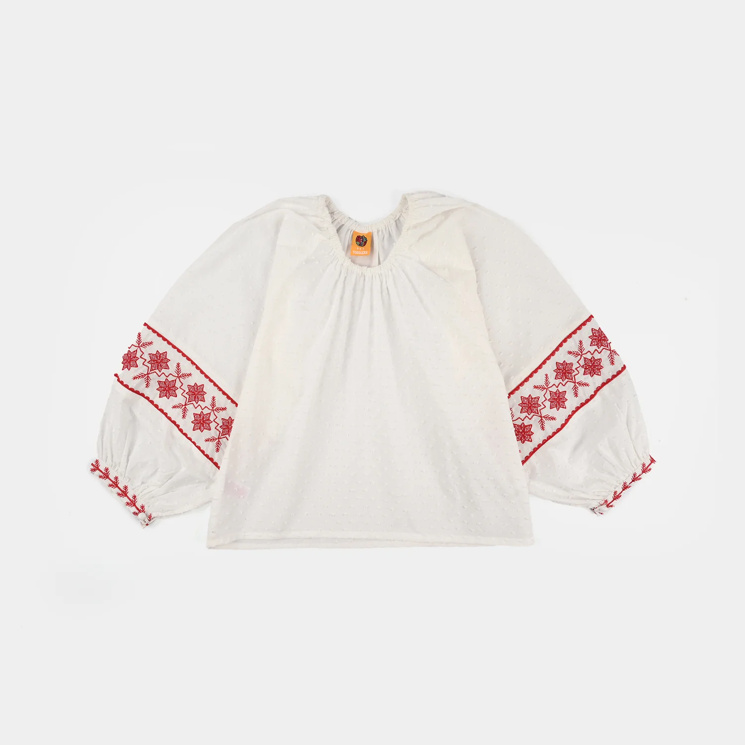 Girls Cotton Emb Top (Reddish) - White