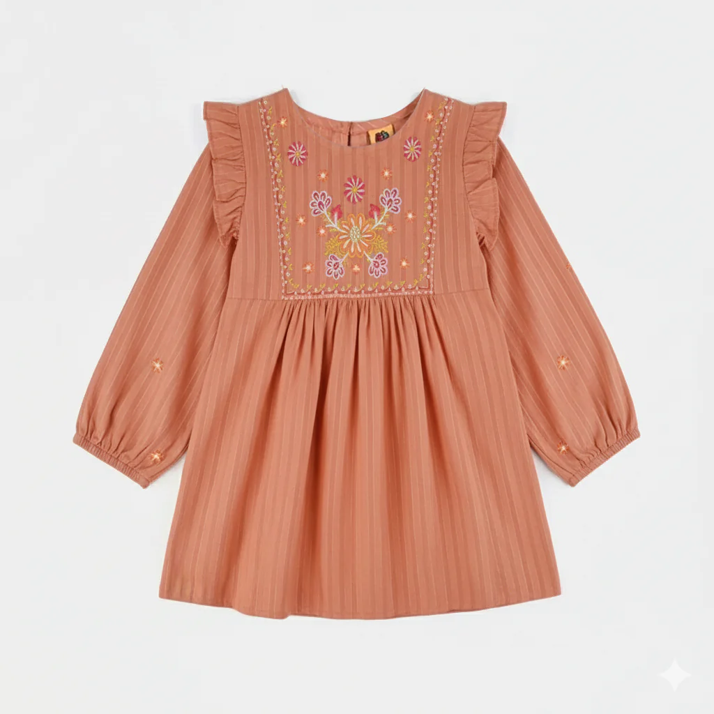 Girls Cotton Emb Top Rusty Ruffles-Rust - Image 4
