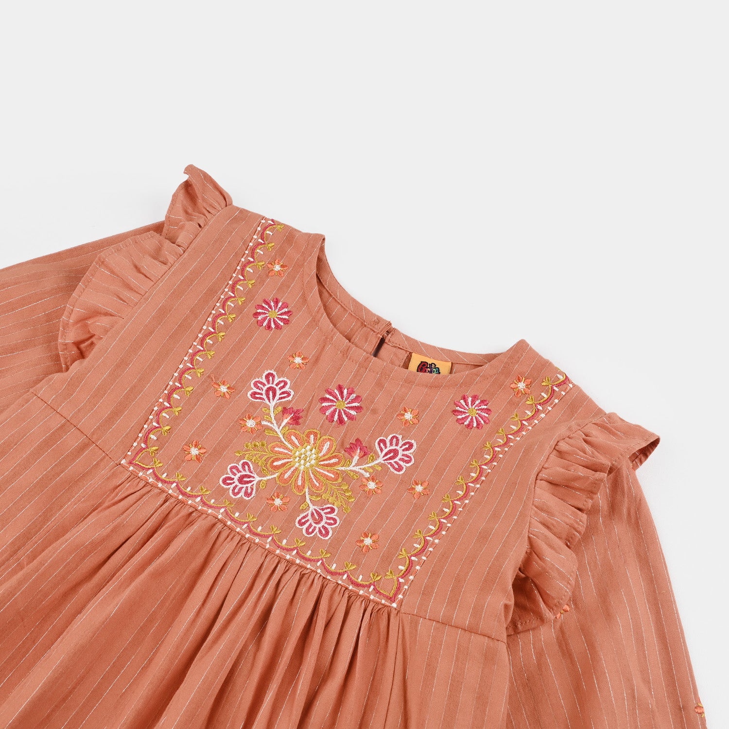 Girls Cotton Emb Top Rusty Ruffles-Rust - Image 5