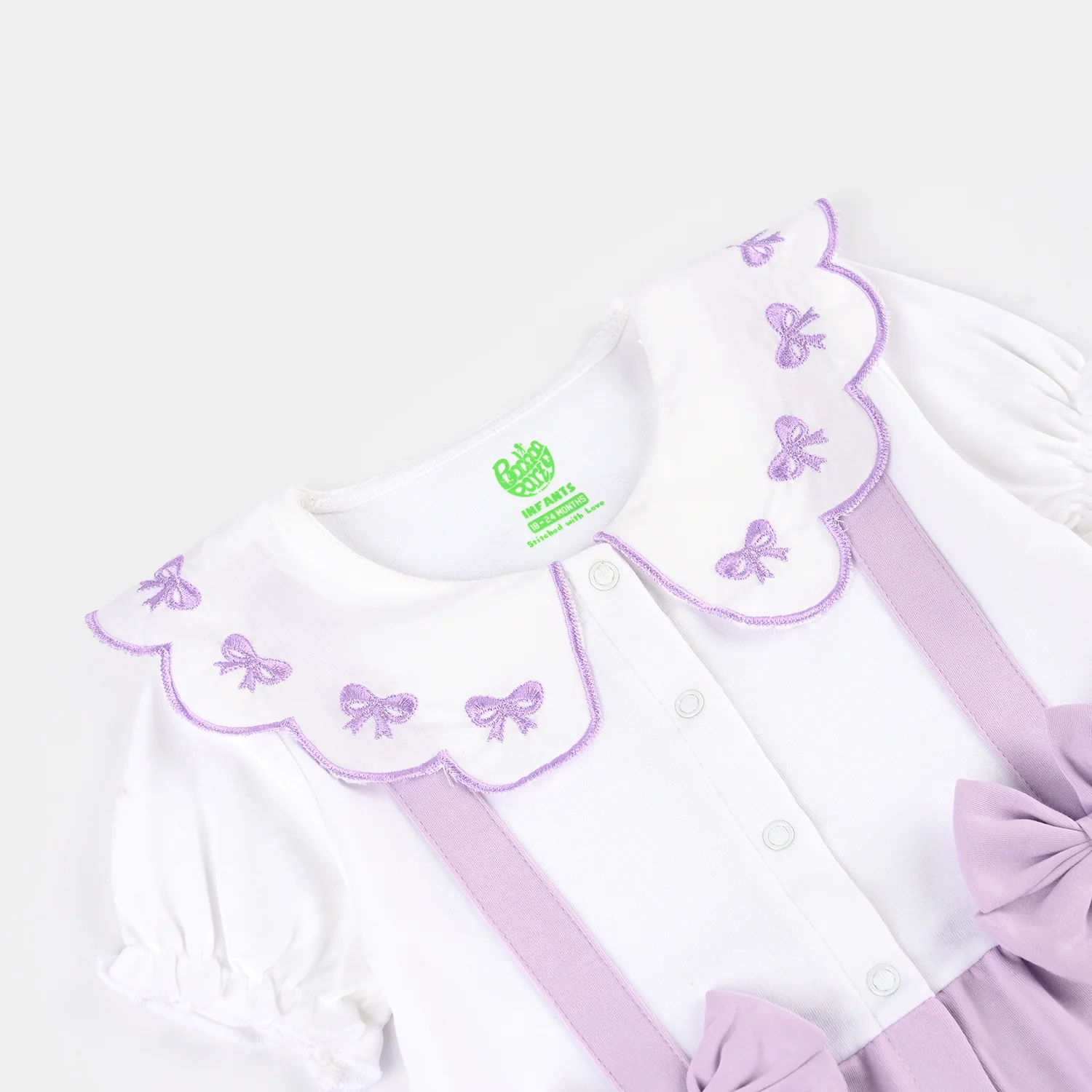 infant Girls Cotton Interlock Romper LAPEL COLLAR-White - Image 2