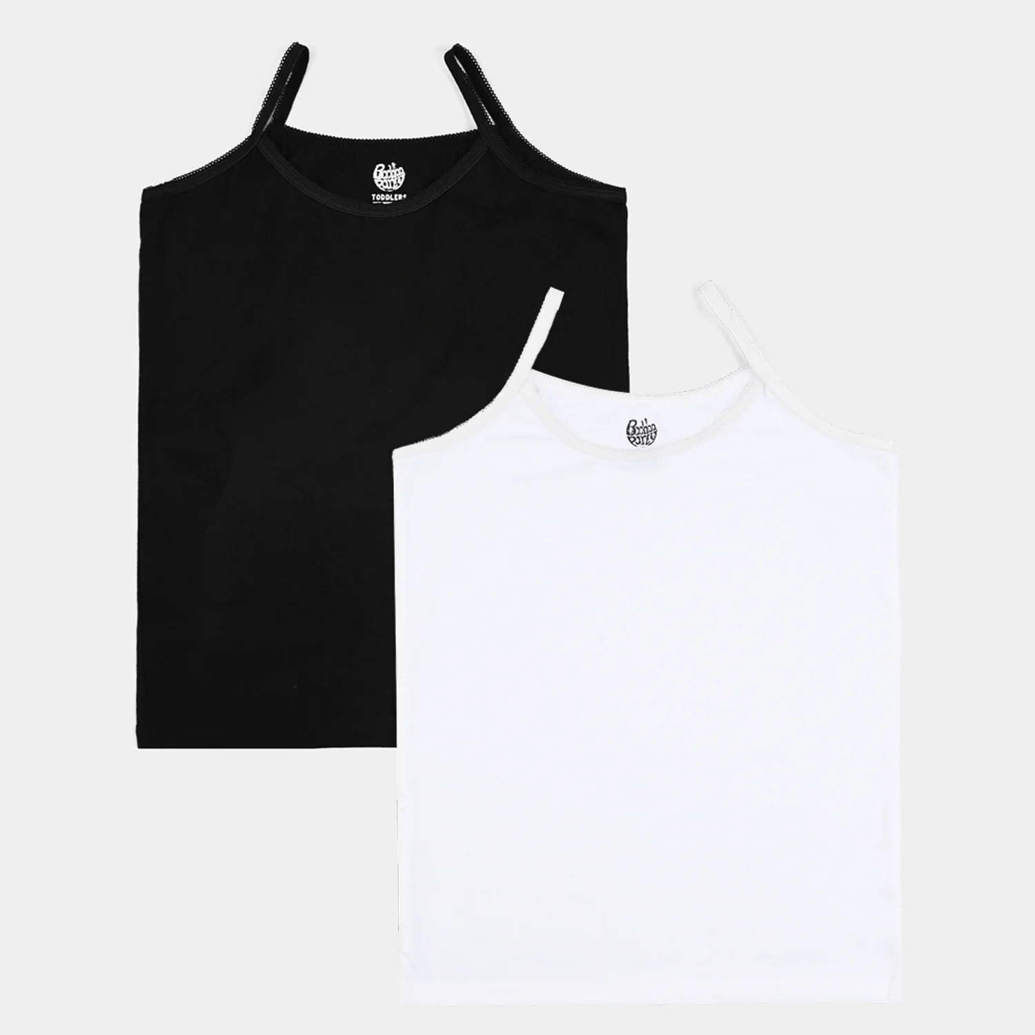 Girls Cotton Jersey Cami Basic - Pack Of 2-White/Black