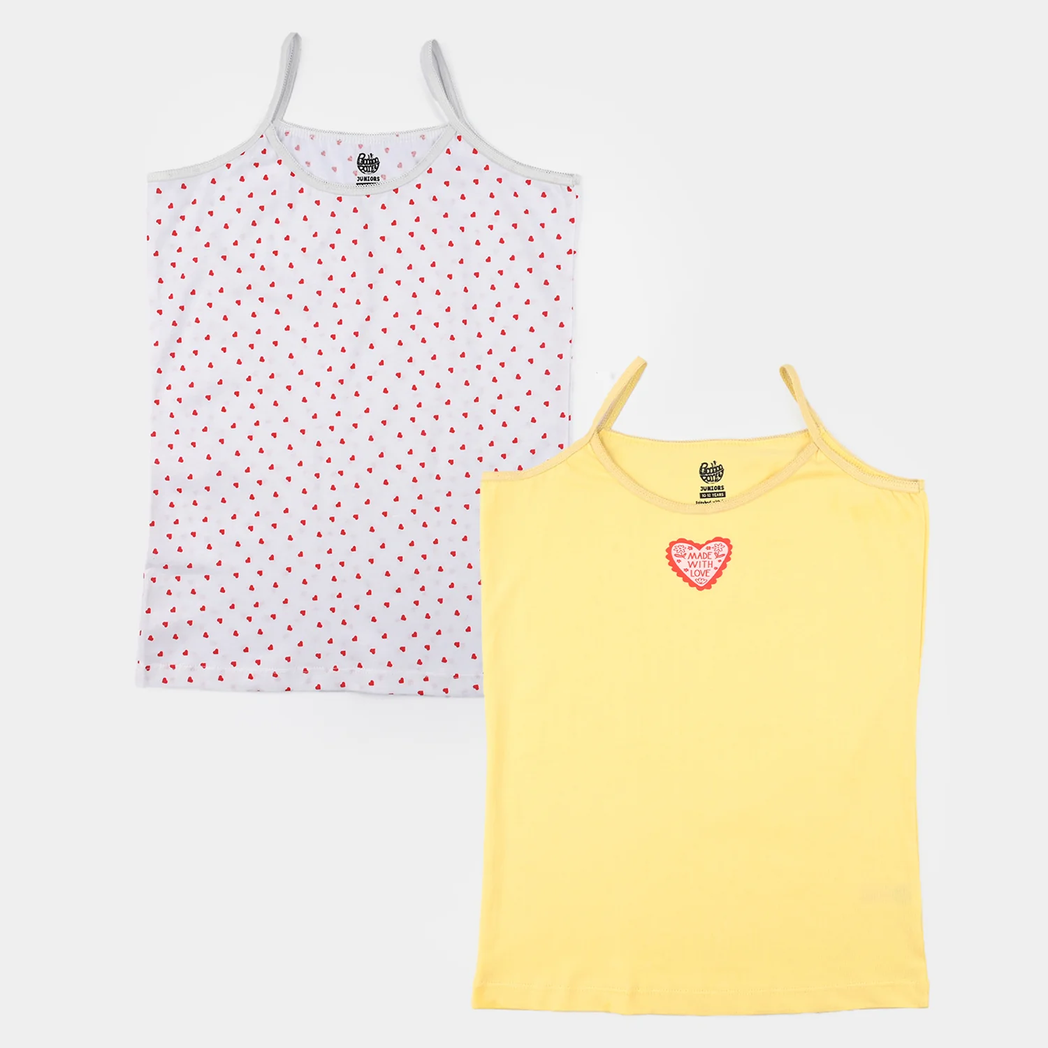 Girls Cotton Jersey Cami Hearted (Pack of 2) - Yellow/White