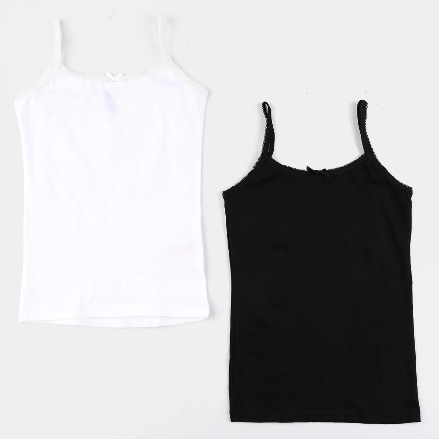 Girls Cotton Jersey Cami Pack of 2 (Basic) - Black/White