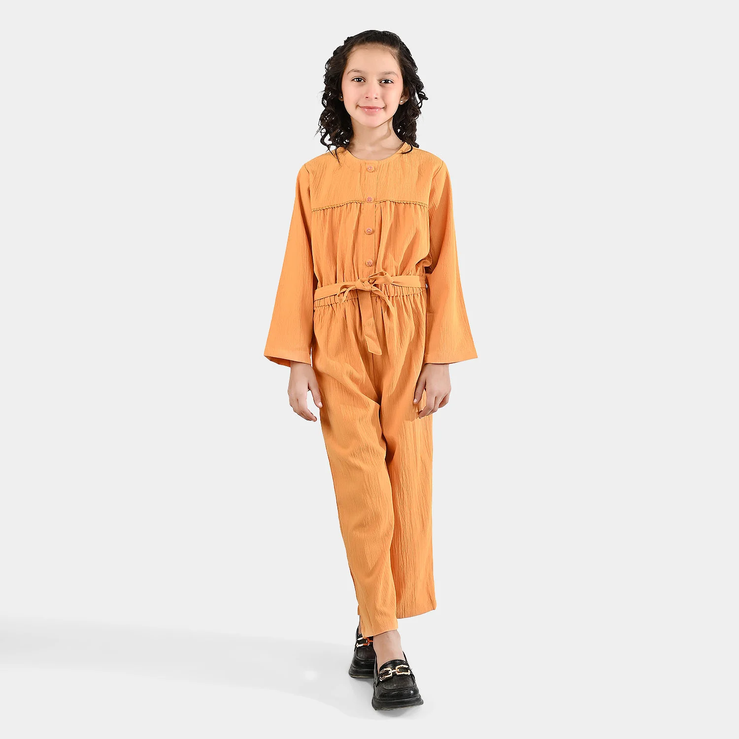 Girls Cotton Jumpsuit Baby Flowers-Mustard