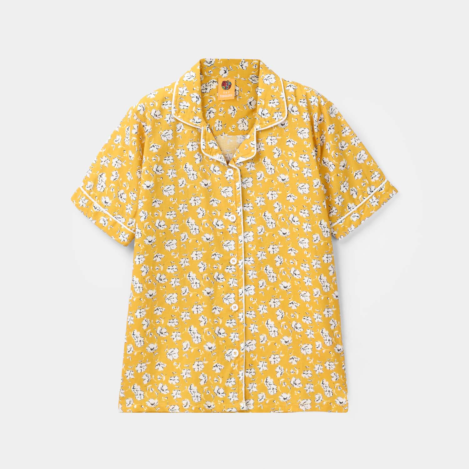 Girls Cotton Nightwear White Floral - Mustard - Image 2