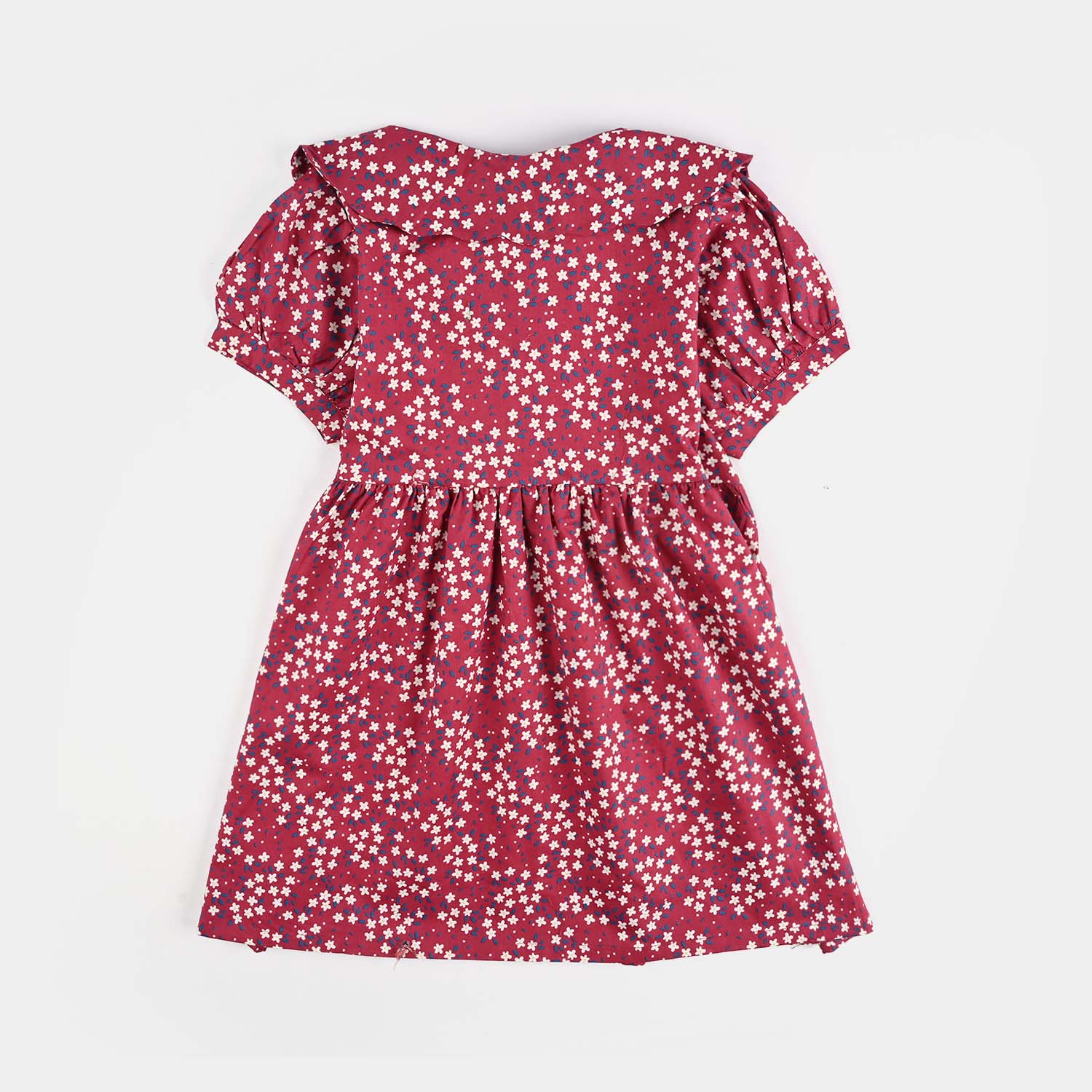 Girls Cotton Poplin Casual Frock Red Floral - Multi - Image 3